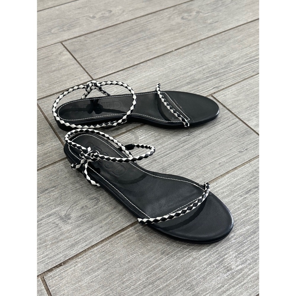 Staud Laurel Woven Theater Sandals Black White Leather Strappy Flats New! - Picture 7 of 11